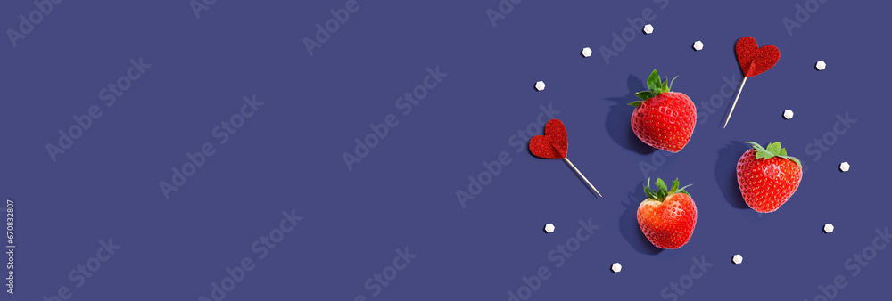 Fresh red strawberries overhead view - flat lay Fresh red strawberries overhead view - flat lay