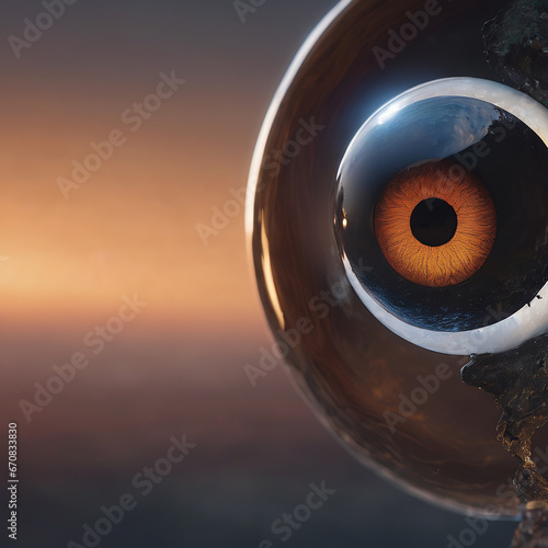 Graphics Generative AI image of giant eyeball detached, alone melting on a gorgeous on beach 