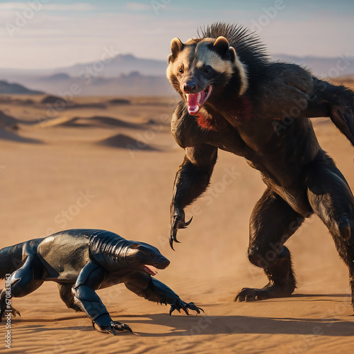 Honey badger versus wolverine in a barren planet 
 photo