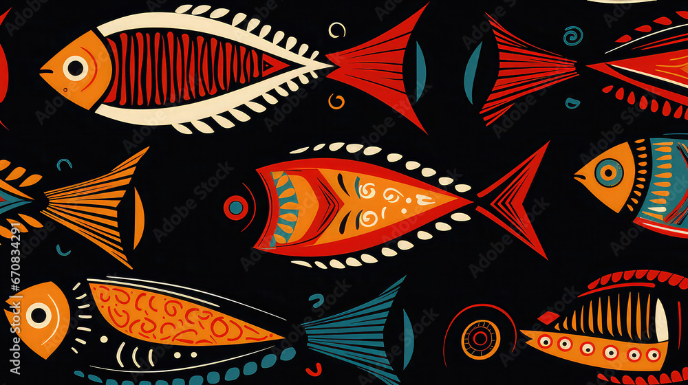 Fish Pattern Seamless African Design background Fish Pattern Seamless African Design background