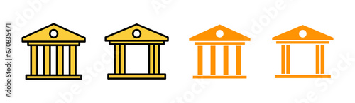 Bank icon set for web and mobile app. Bank sign and symbol, museum, university