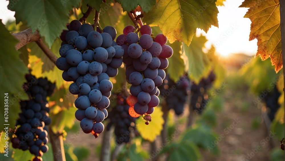 Fototapeta premium red grapes in vineyard. Generative AI 