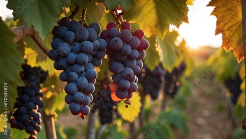 red grapes in vineyard. Generative AI 