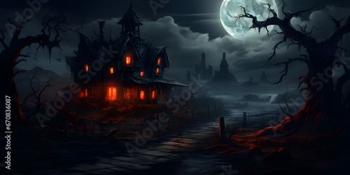 Creepy house at night illustration background