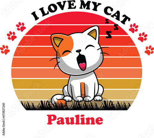 Slika na platnu Pauline Is My Cute Cat, Cat name t-shirt Design