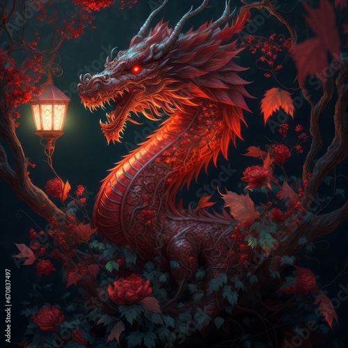 New Years dragon. Happy Chinese new year Zodiac sign, year of the Dragon, with red paper cut art and craft style on white color background © Alina Razvorska