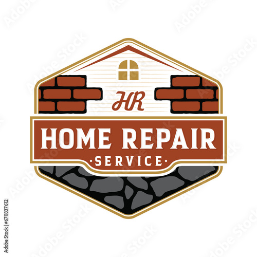 Construstion logo emblem vintage. Home renovation logo vector design fit for home repair service improvement business industry design.