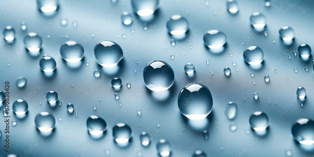 Realistic water drop on blue background, "Blue Serenity: Hyper-Realistic Water Droplet" Stock 