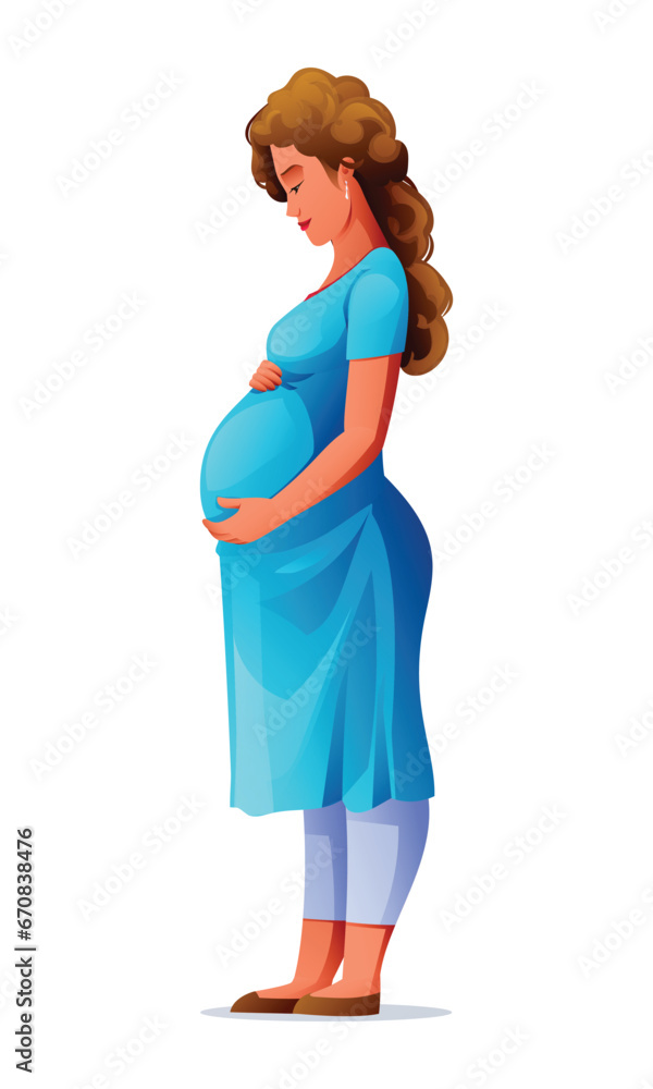 Pregnant woman holding her belly, waiting for a baby. Vector cartoon illustration Pregnant woman holding her belly, waiting for a baby. Vector cartoon illustration