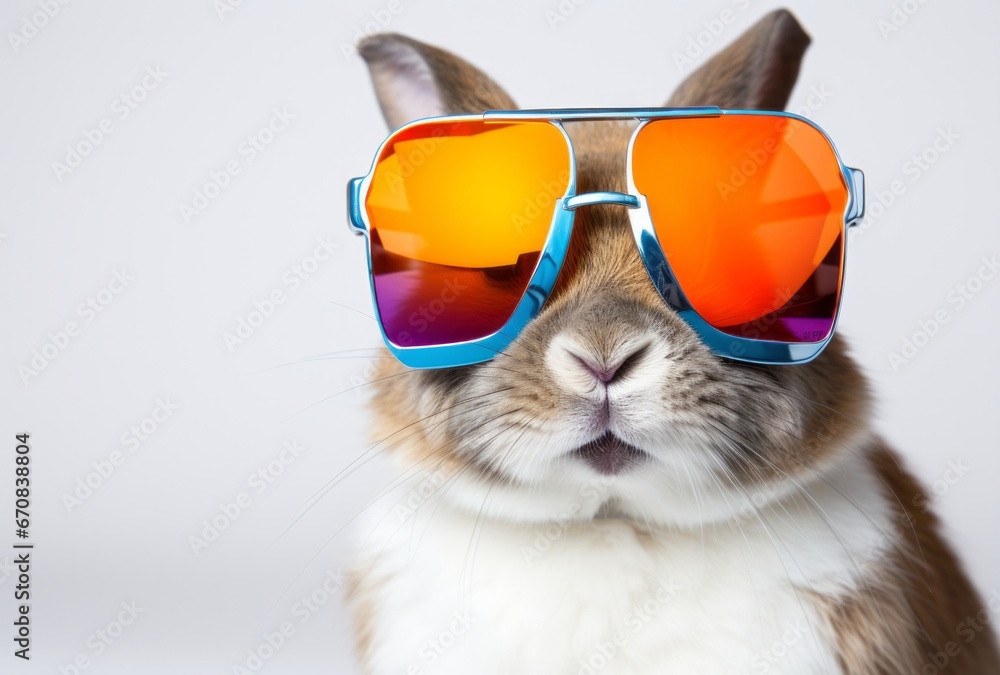 A rabbit wearing a pair of colourful sunglasses. A Stylish Rabbit with Vibrant Shades