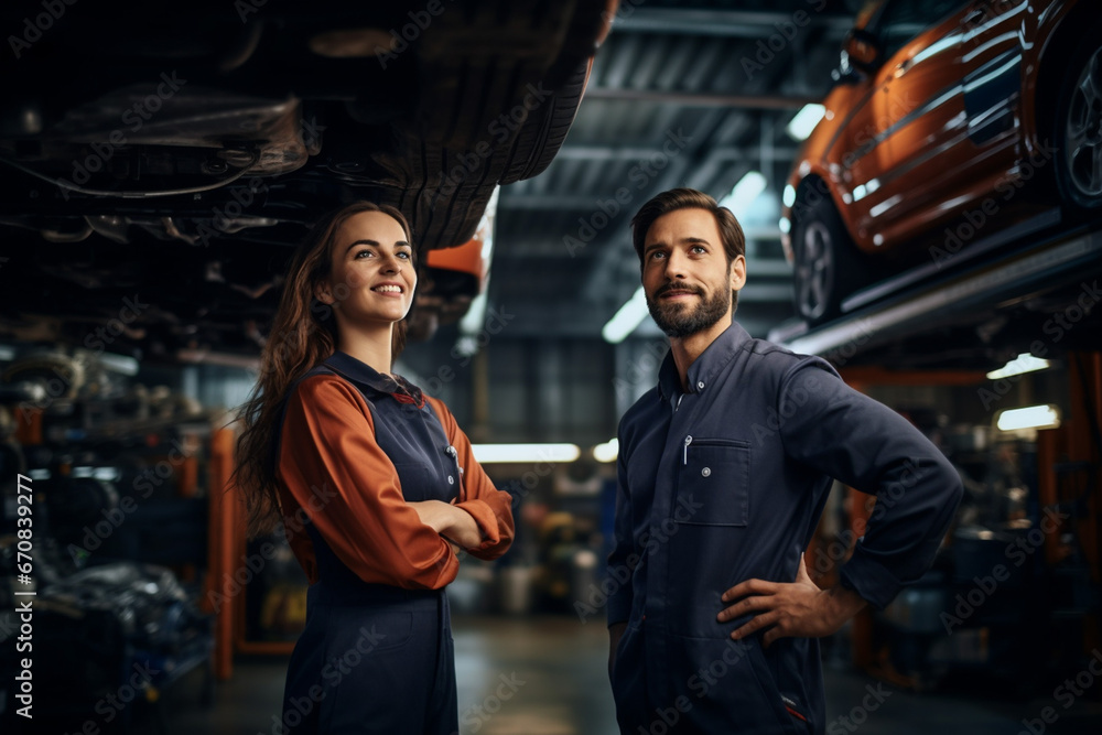 Diverse Mechanic Team. Male and Female Working Together