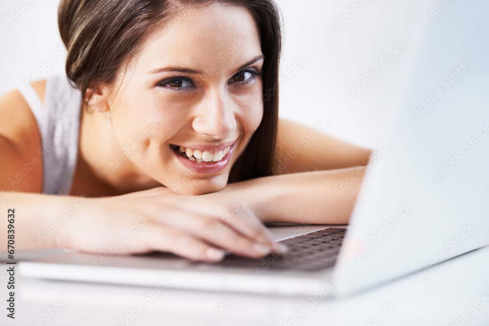 Laptop, relax or face of happy woman in office typing, writing email or web surfing for research analysis. Internet. Business, computer or happy female worker working on pc planning at desk in agency Laptop, relax or face of happy woman in office typing, writing email or web surfing for research analysis. Internet. Business, computer or happy female worker working on pc planning at desk in agency