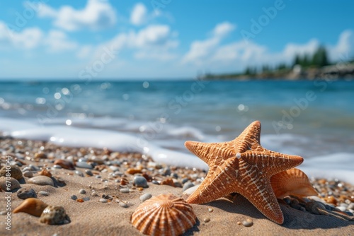 A starfish on a sandy beach next to the ocean