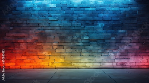 A brick wall with color background. A brick wall consisting of brick of different colors. A spectrum of colors or rainbow colors