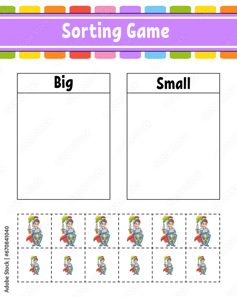 Sorting game for children. Happy characters. Big and small. Education ...