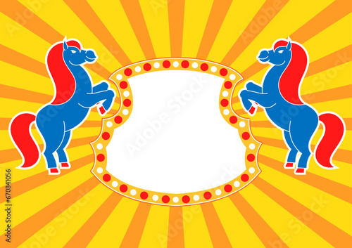 Silhouettes of rearing horses. With place for your text. For circus advertisements, advertising. Simple flat vector illustration.