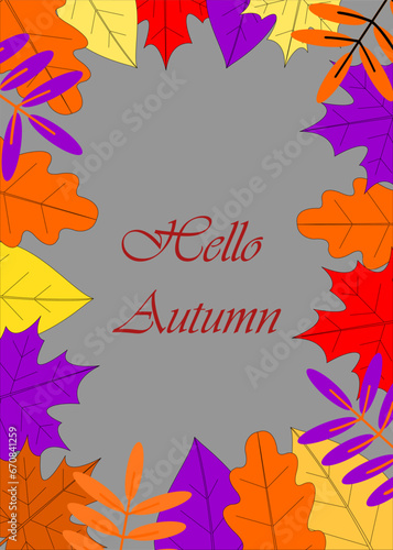 Hello autumn  Hand drawn portrait of different colored autumn leaves on dark gray background. Sketch  design element. Vector illustration.