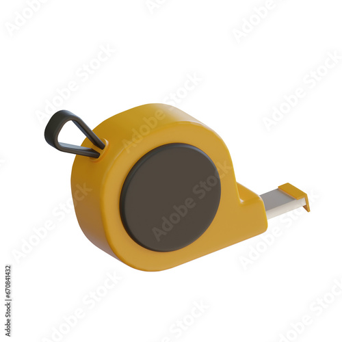 3D Model of Yellow Measuring Tape for Construction Projects. Black and Yellow Measuring Tape 3D Model. 3d illustration, 3d element, 3d rendering. 3d visualization isolated on a transparent background