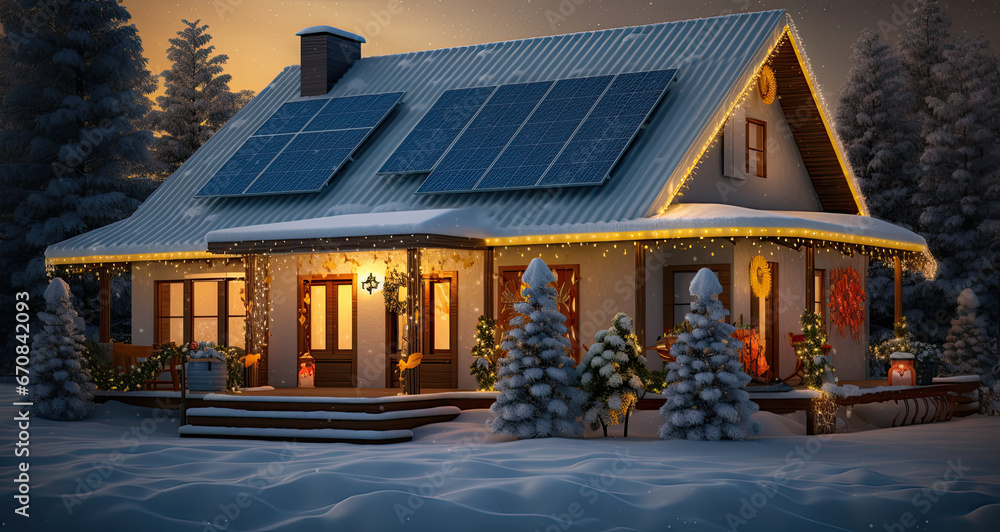 Naklejka premium 3d model of a house with lights and snow design