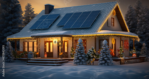 3d model of a house with lights and snow design