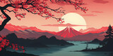 Japanese landscape mt fuji illustration background