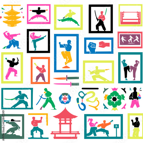 The Art of Combat: Simple Martial Arts Vector Illustrations, colorful Set of Editable Stroke Graphics, multi-frames visuals and illustrations