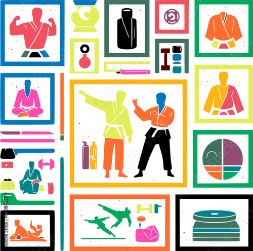 The Art of Combat: Simple Martial Arts Vector Illustrations, colorful Set of Editable Stroke Graphics,  visuals and symbols