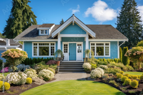 Contemporary Cottage style Home with a Turquoise Entrance Door