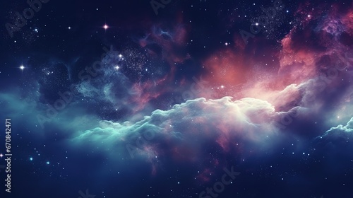 Abstract Space background panoramic, realistic nebula and shining stars.AI generated