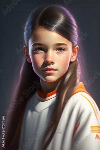 Portrait of A thin ten years old girl, sportware, digitalpainting, artstation, beautiful lighting photo