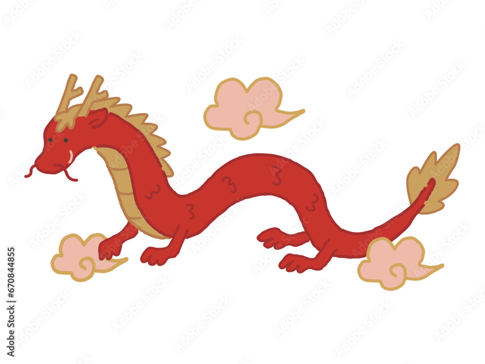 Obraz premium 赤い龍のイラスト素材