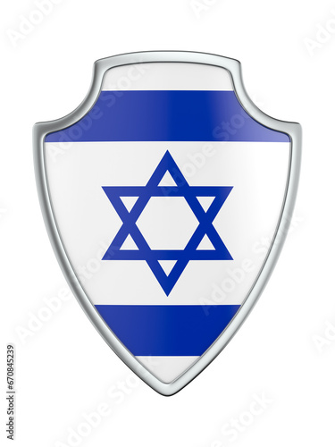 shield with israel flag on white background. Isolated 3D illustration