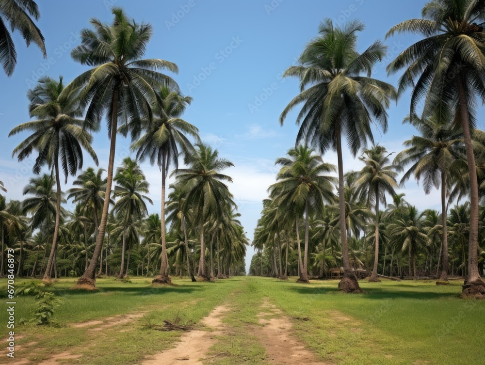 A forest of coconut trees. Palm.