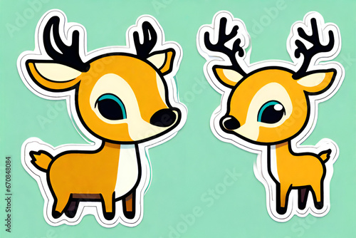 snowman, rudolphdeer ,santa -gift-snow--sticker-2d-cute-fantasy-dreamy-vector, Generative Ai