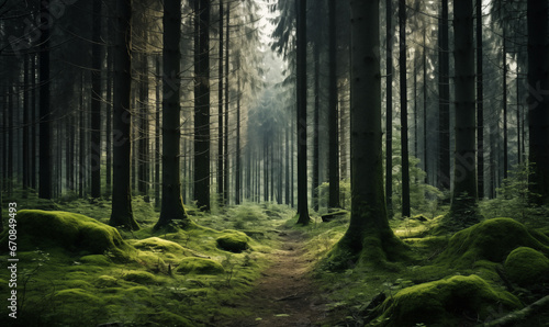 a detailed photo showing photo beautiful shot of a forest with tall green trees © Natali