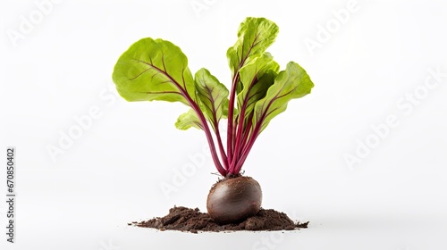 A single young beetroot on a white background. Generative Ai.