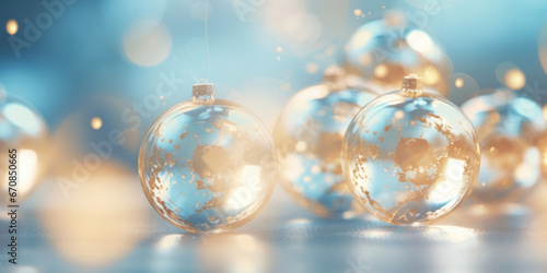 Abstract glowing Christmas background with golden and blue spheres