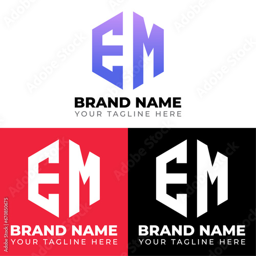 E M Double Letters Polygon Logo, Two letters E M logo design, Minimalist creative vector logo design template