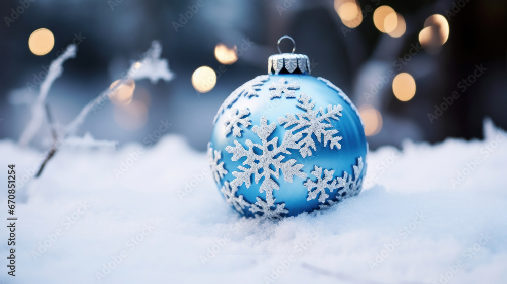 Blue Christmas ornament on a snow Blue Christmas ornament on a snow