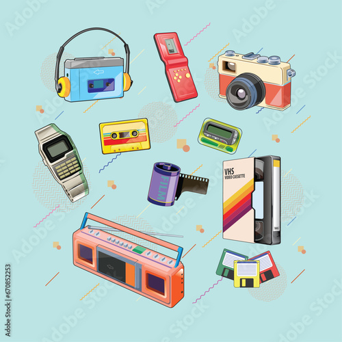 illustration of retro vintage 60 gadget stuff