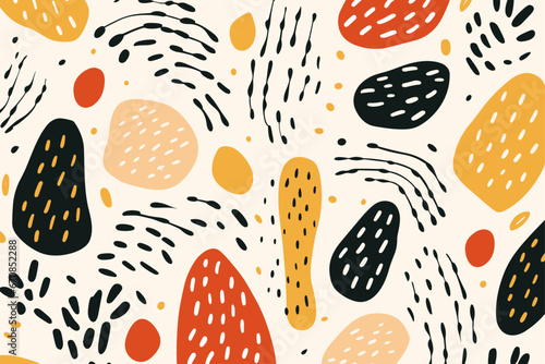Colorful lines dots shapes floral seamless pattern background. Good for fashion fabrics, children’s clothing, T-shirts, postcards, email header, wallpaper, banner, posters, events, covers, and more.