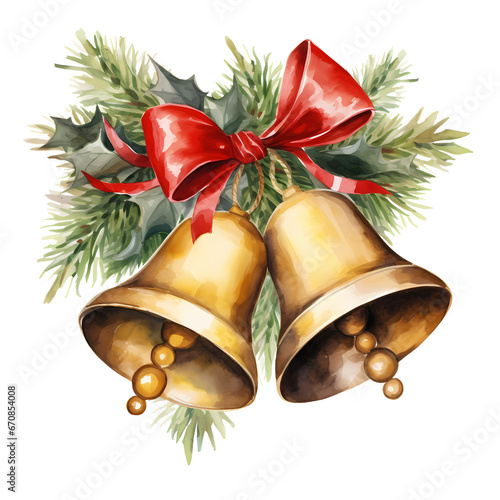 watercolor chrismast bells ,christmas decoraction, watercolor illustrations