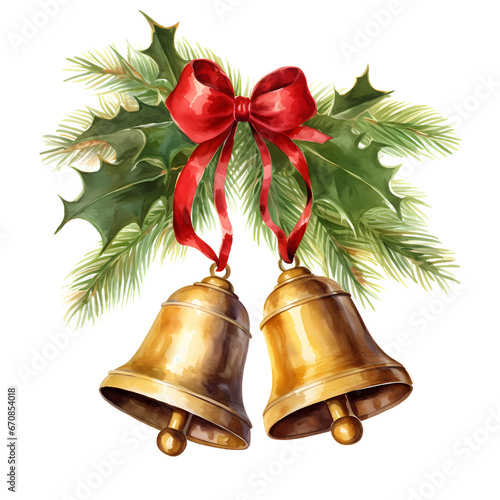 watercolor chrismast bells ,christmas decoraction, watercolor illustrations