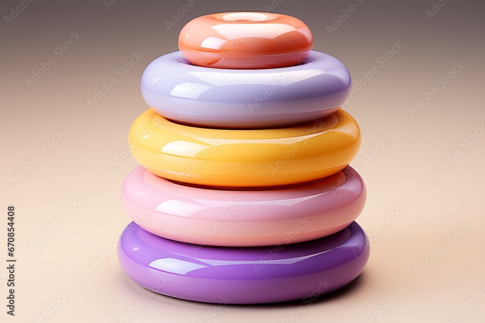 Pastel lavender stacking rings toy, fostering fine motor skills and spatial awareness, Generative AI Pastel lavender stacking rings toy, fostering fine motor skills and spatial awareness, Generative AI