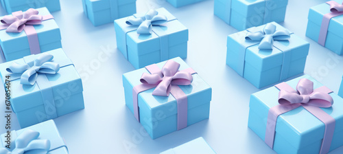 Christmas blue gift box with a bow as a pattern. Creative New Year holiday background