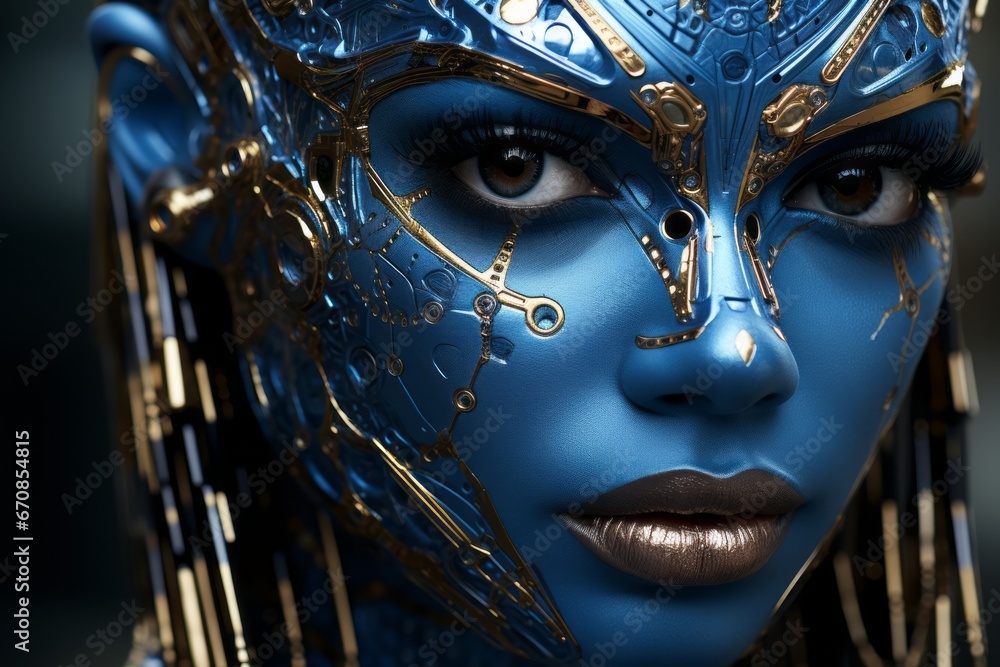 Futuristic Robot Woman: Mesmerizing Portrait of an Elegant Android with Exquisite Metal Patterns