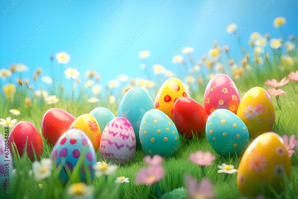 easter eggs on green grass easter eggs on green grass
