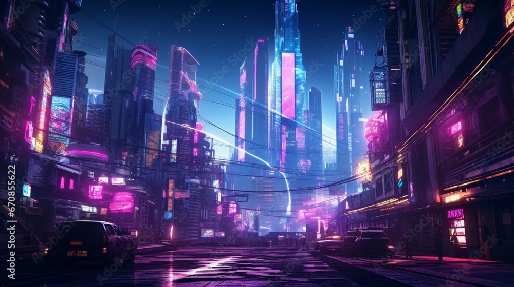 Vivid Neon Cityscapes: 90s Cyberpunk Vibe