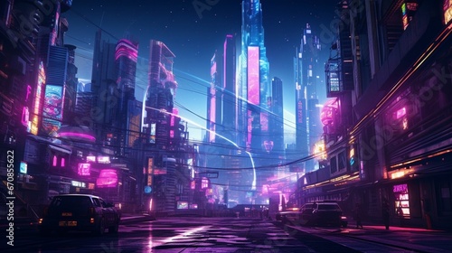 Vivid Neon Cityscapes  90s Cyberpunk Vibe