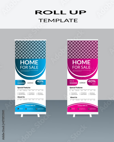 Real estate roll up or pull up banner design template, signage stand banner design template photo
